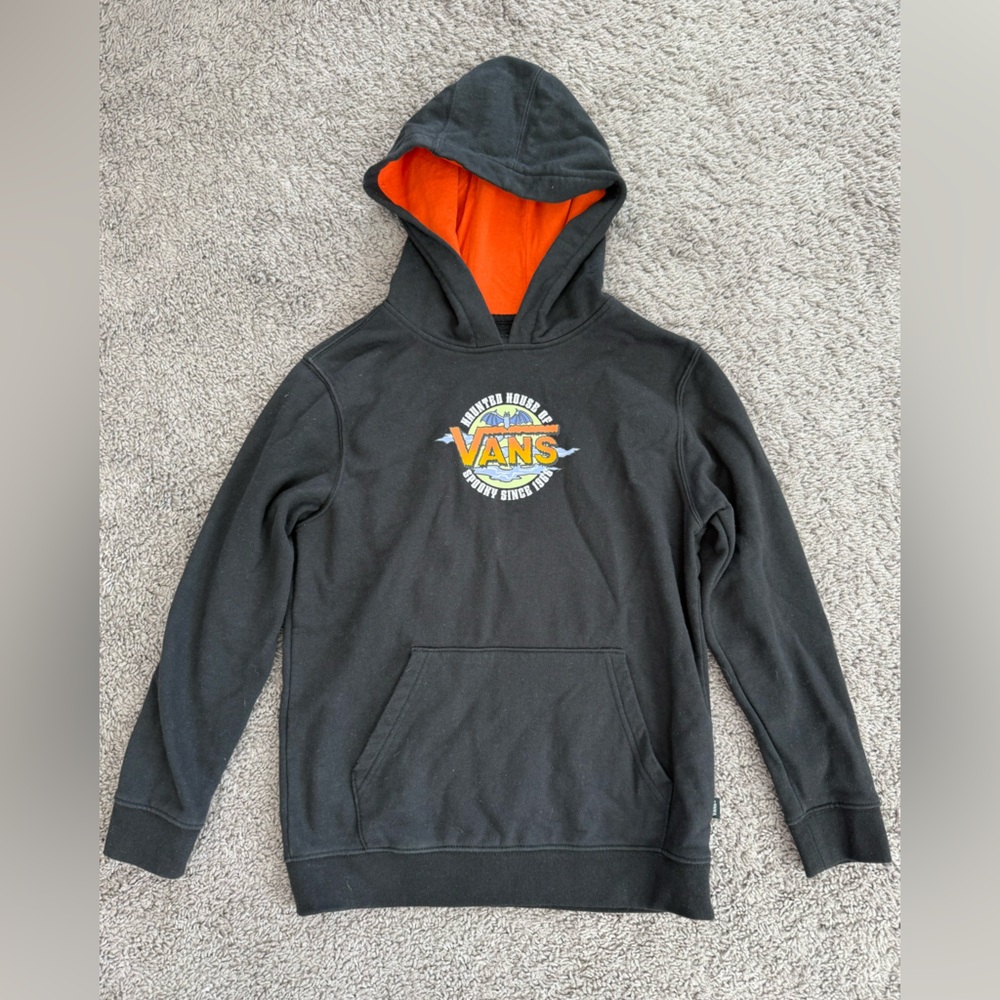 Vans Black Hoodie with Orange Hood Lining- boys size medium